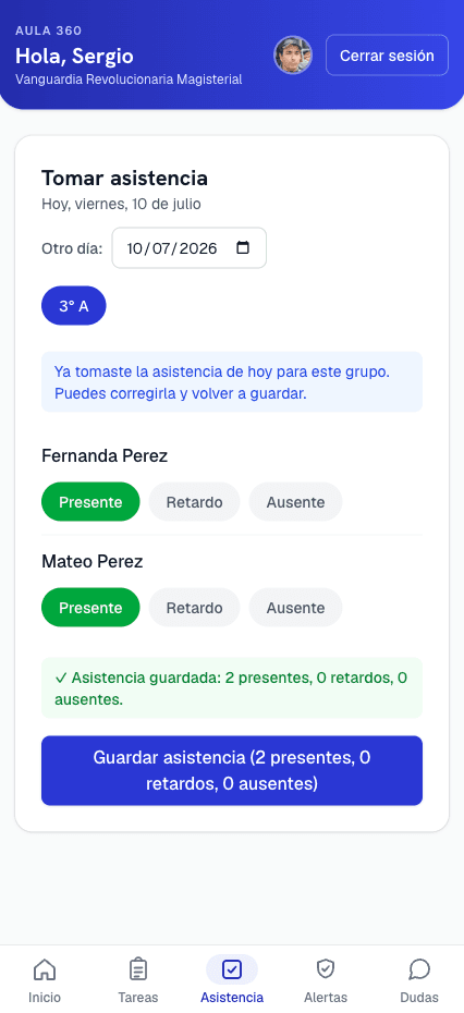 Toma de asistencia del maestro en el celular